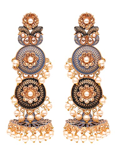 Karatcart Gold Plated Antique Floral Design Grey Drop Earrings for Women - Image 4