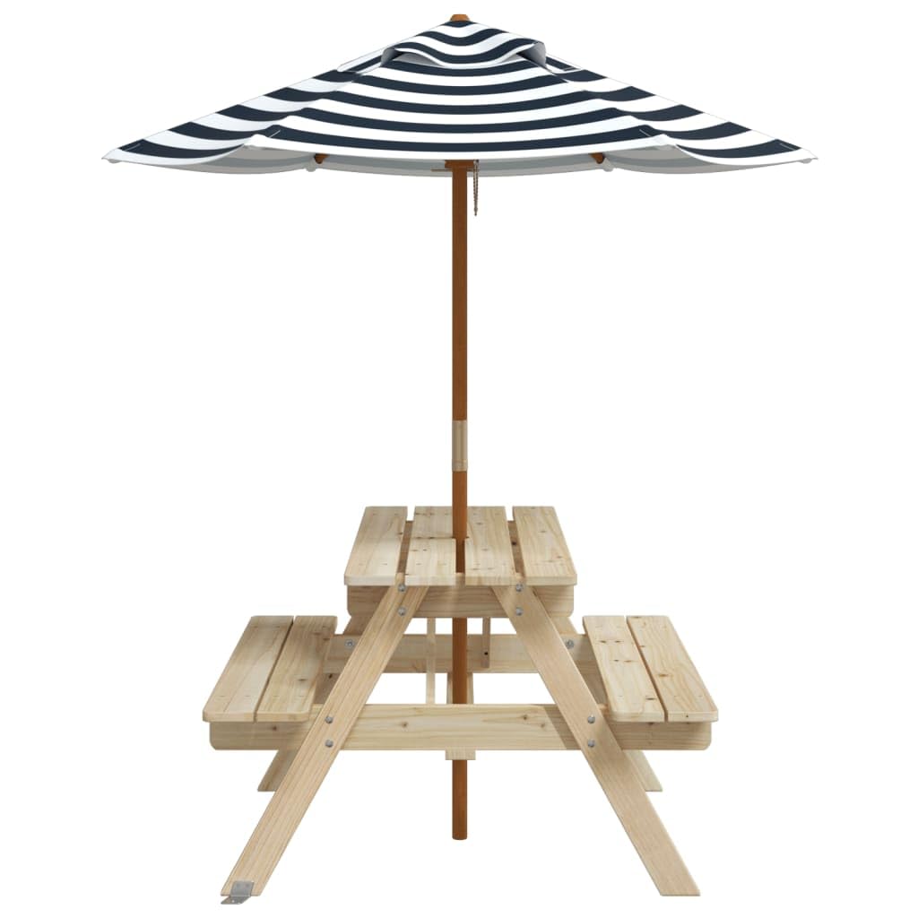 Tavolo da picnic per 4 bambini con ombrellone in legno di abete massiccio, tavolo da giardino per terrazza, balcone, giardino, stabile tavolo da esterno con piano e struttura, ideale per