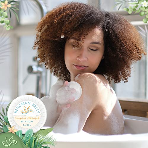 Bergman Kelly Hotel Toiletries Bundle (Tropical Waterfall, 1 Oz Each, 125 Pieces) 5-Piece Set: 25 Each Round Bar Soap, Shampoo, Conditioner, Body Lotion & Body Wash - Bulk Mini Guest Amenities #TOP6