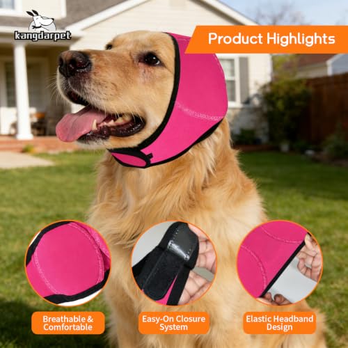 Image of Dog Ear Cover for Anxiety Relief & Hematoma, Bathing, Drying, Swim, Adjustable No Shake Ear Wrap for Noise Protection, Firework, Grooming (Fuchsia, M(Head Size:14 inch-19 inch))