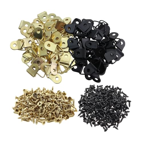 Image of 100PCS 21x10mm Gold and Black Decorative Triangle Hanging Ring Picture Frame Hook Metal Clock Artwork Ring Suitable for Clock and Artwork
