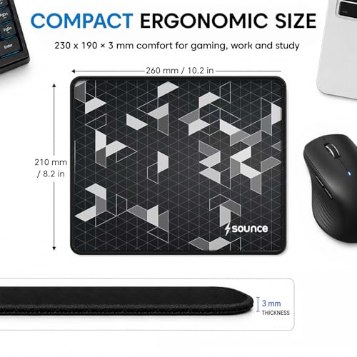 Image of Sounce Gaming Mouse Pad with Anti-Fray Stitched Edges | Waterproof Surface, Non-Slip Rubber Base | Ultra-Smooth Superfine Fibre Mat | 210x260x3mm | Compatible with Laser & Optical Mice | Black