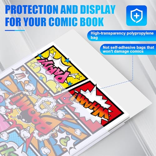 Image of 200 Pack Current Comic Book Bags and Boards, 6.87 inch x 10.5 inch Clear Comic Book Sleeves, Acid-Free Thick Comic Backing Boards for Collectible Book Storage