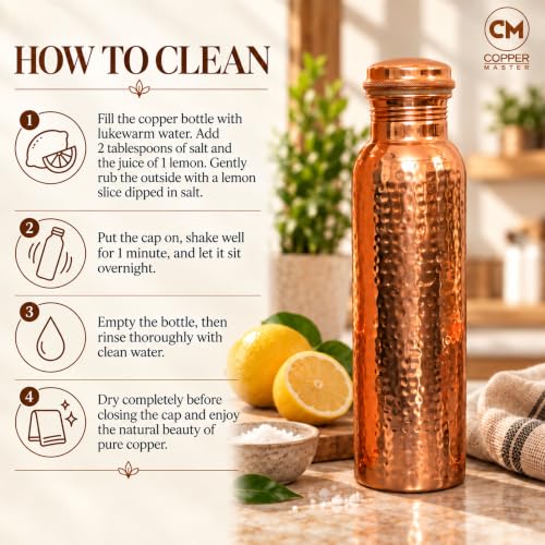 Image of Copper-Master Pure Copper Water Bottle 1L & 2 Glasses Set, Hammered