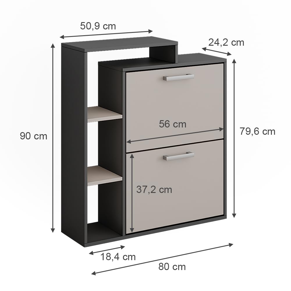 Vicco Schuhkipper Orlando, Anthrazit/Greige, 80 x 90 cm | mit zwei Klappregalen zur platzsparenden Schuhaufbewahrung