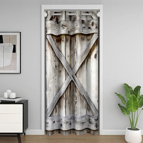 meiyoeat Wooden Door Door Curtain for Doorway Privacy for 42x80 Inch 1 Panel Kids Rustic Barn Closet Door Cover for Boy Girl Teen Farmhouse Darkening Curtain Washable Rural Art