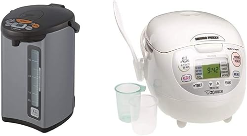 Zojirushi Micom - Caldera de agua y calentador, 135 onzas  4.0 litros, plata y , fabricada en Japón, Neuro Fuzzy Arrocera, 5.5 tazas, blanco prémium