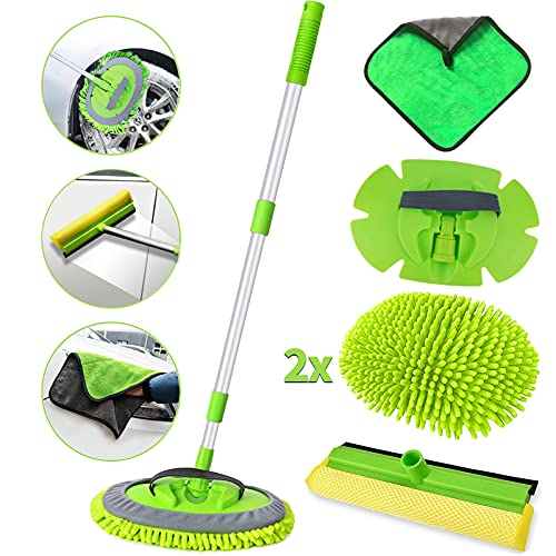 Brosse Lavage Voiture Avec Manche Télescopique 168cm - Poils Doux Anti-Rayures - Pour Auto, Camping-Car, Camion - Nettoyage Facile