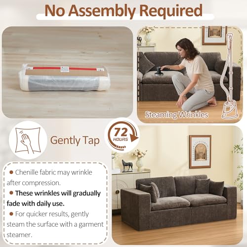 Image of 83''Cloud Boneless Modular Sectional Sofa, Deep Seat Sectional Couch, Upholstered Convertible Comfy Memory Foam Sofa Loveseat Chenille Memory Foam Couches for Living Room, Brown