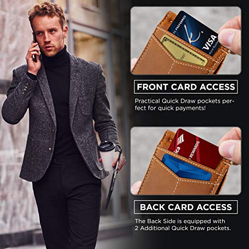 SERMAN BRANDS RFID Blocking Wallet Slim Bifold - Genuine Leather Minimalist Front Pocket Wallets for Men with Money Clip Gift4