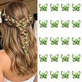 YISSION 20Pcs Green Mini Butterfly Hair Clips - Sparkly Rhinestone Hair Pins for Women & Girls, Shiny Butterfly Hair Accessories for Wedding Prom Party Daily Hairstyling