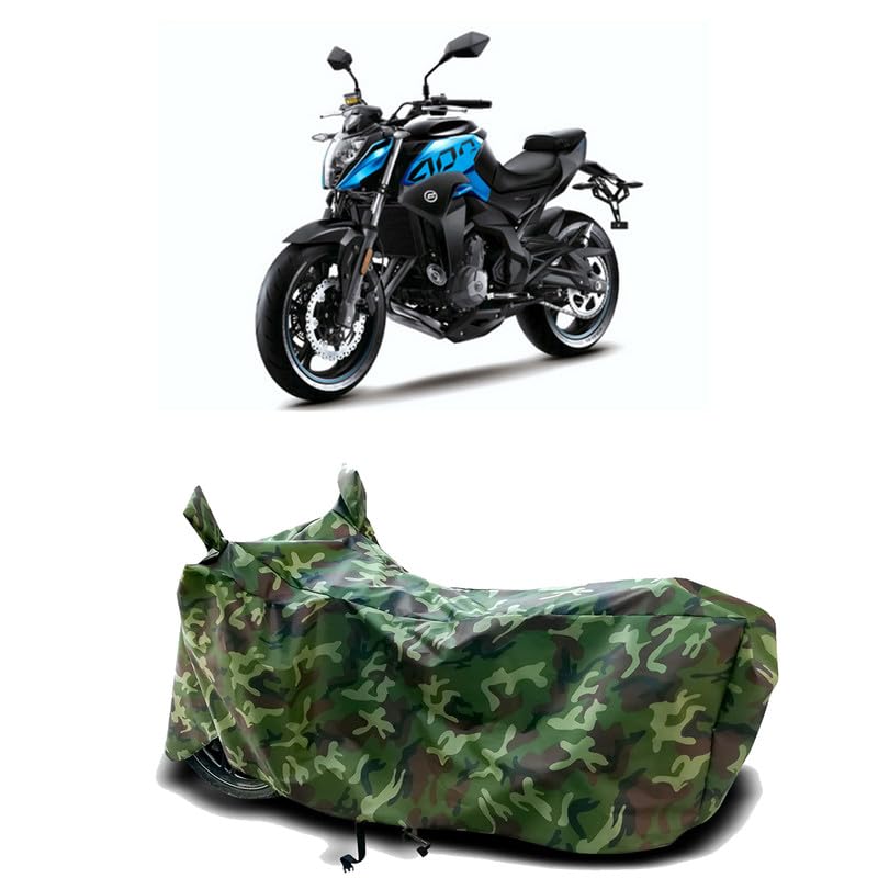 Image of DUFFEL-100% Heat Protection Two Wheeler Bike /Scooty Body Cover for CFMoto 400NK BS6 Water Resistance /UV-Rays /Birds Dropping /Scratchproof /Dust Proof /Waterproof[Green Jungle Print]