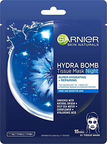Garnier Skin Naturals Night Meerwasser-Gewebemaske super Feuchtigkeitsspendend, mĂĽde und empfindlich, 28 g