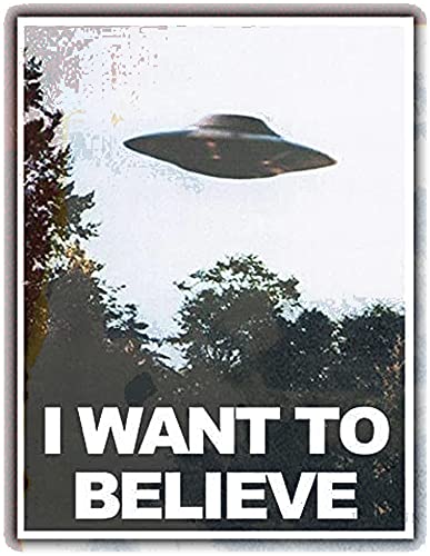 JINKAIRUI Tin Sign Fashionable I Want To Believe In UFO Aliens. Retro Decorative Metal 8x12 Inches Vintage Sign Cover