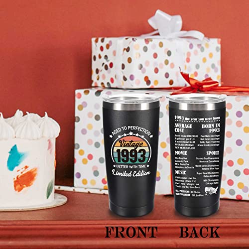 Jettryran 30Th Birthday Gifts For Women Men 30 Years Old Gifts- 20 Oz Double-Sided Vintage 1993 With Time Information Tumbler Cup（Black） Turning 30- Tb001 #TOP1