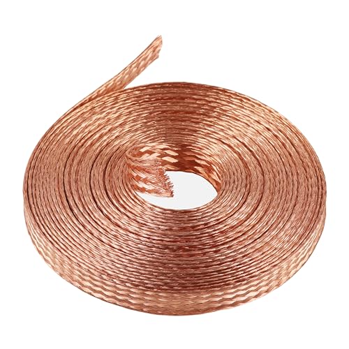 KWOKWEI Cable plano trenzado de cobre de 16 mm, 3 m, alambre trenzado de cobre desnudo, malla de punto, cable de tierra trenzado de cobre, 10 cuadrados para conexión a tierra