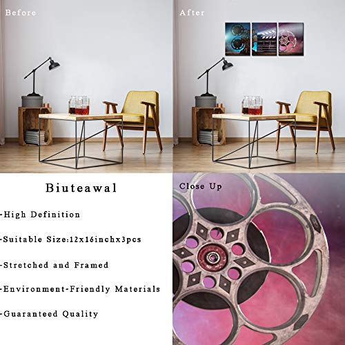 Biuteawal 3 Piece Canvas Wall Art Retro Movie Projector Picture Photo Prints Black Film Chalkboard Paintings Vintage Artwork Bar Pub Home Game Room Theater Media Room Wall Decor Gallery Wrapped #TOP5