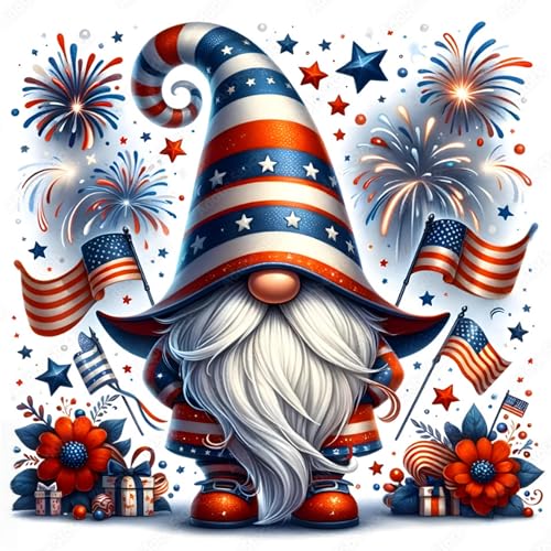 Arttoplus Independence Day Diamond Art Kits for Adults- Gnome 5D Diamond Painting Kits for Adults Beginners DIY Full Drill Diamonds Gem Art Kits 4th of July for Gift and Home Decoration(14x14 inch)