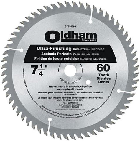 Oldham 7254760 All Purpose 7-1/4-Inch 60 Tooth ATB Finishing Saw Blade with 5/8-Inch and Diamond Knockout Arbor