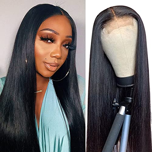 Wigs for Black Women Human Hair Lace Front Wigs Pre Plucked with Baby Hair 150% Density Brazilian Straight Lace Closure Human Hair Wigs Natural Hairline (24“)
