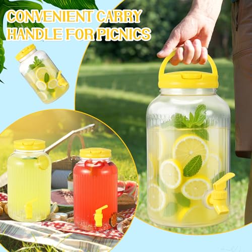 SiliFine 2 Pieces 1 Gallon Plastic Beverage Dispenser with Spigot Striped Clear Large Drink Beverage Dispenser Summer Fridge Water Container with Tap for Party Iced Tea, Sangria, Lemonade(Yellow) by SiliFine - Used condition - Image 6