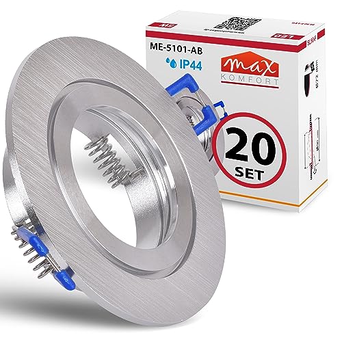 20x Einbaustrahler Bad IP44 mit GU10 Fassung RUND alu gebürstet Einbauspot Einbauleuchte Rahmen Rostfrei Deckenspot Strahler Spot 5101