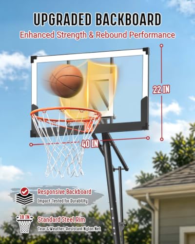 Image of Seray Basketball Hoop 40Inch Shatterproof Backboard, 3.4-10FT Height Adjustable, Rust-Resistant Poolside Goal, Portable Court for Adults /Kids, Indoor & Outdoor Rim