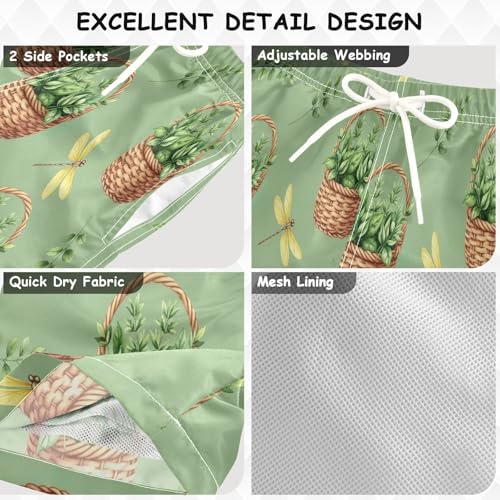 Swimming Clothes for Boys, Anti Chafe Swim Trunks for Boys 2 T, Watercolor Green Plants3