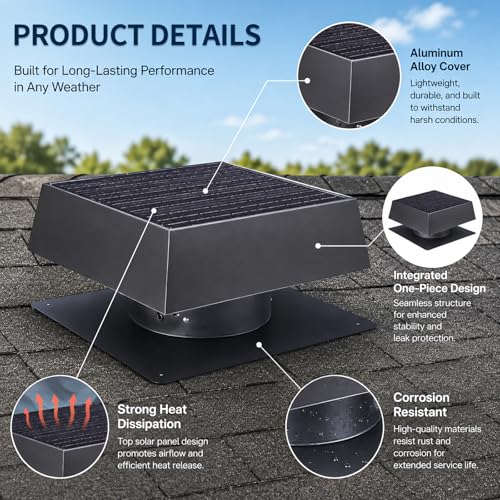 JT Ventilador Solar de 12'' de 35W, Ventilador de Extractor para Techo, para Ático o Garaje miniatura 3