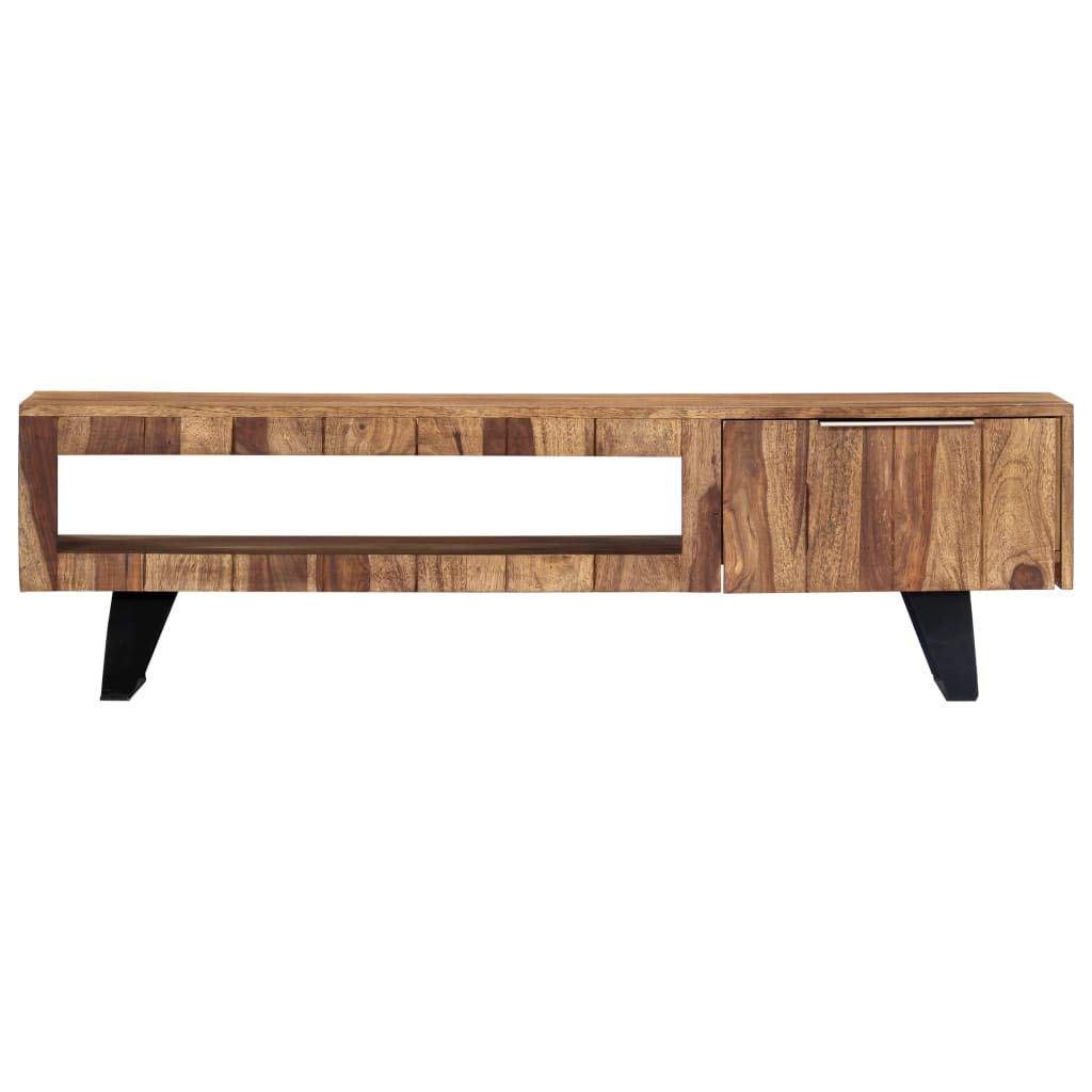 Generic Szafka Pod Telewizor z Litego Drewna Akacjowego o Wymiarach 140 X 30 X 40 Cm, Modny Design, Solidna Stalowa Rama, Schowek na Bibeloty, Konsole do Gier, Urządzenia