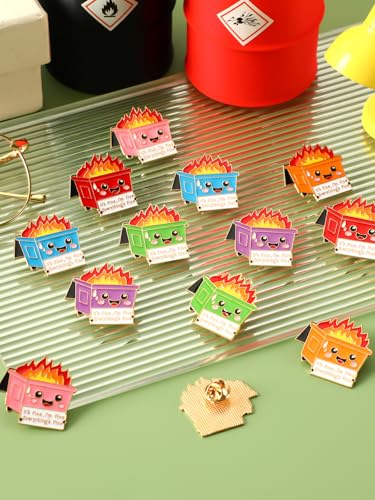 Image of JUNEBRUSHS 28pcs Positive Enamel Dumpster Fire Brooch Pins Inspirational Lapel Pins for Coworker Appreciation Gifts Party Supplies Clothes Decor Accessories（7colors）