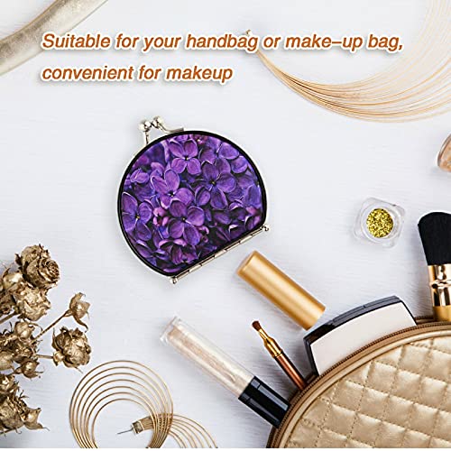 Xigua Spring Lilac Purple Floral Compact Makeup Mirror With Magnification Lens, Portable Travel Makeup Mirror, Elegant Handheld Folding Mirror For Handbag, Purse, Pocket #TOP4