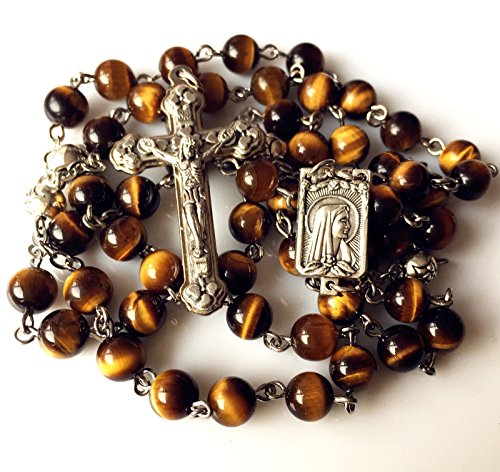 elegantmedical CATHOLIC Tiger Eye & Silver Rose Beads ROSARY CROSS crucifix necklace3