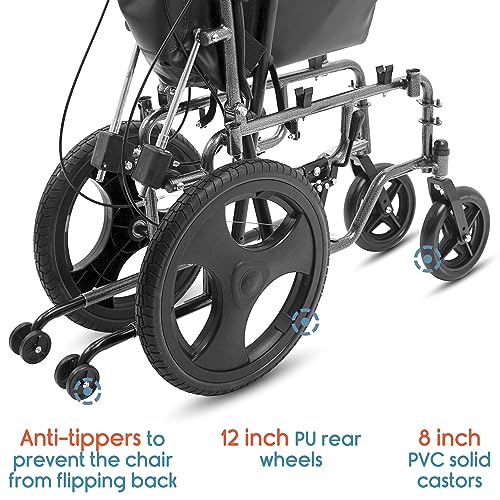 Image of KosmoCare Tranz Recliner wheelchair | Foldable Wheelchair | Wheel chairs for old people | Recliner Wheel chair | Manual Mobility Aid Comfortable 18 inch wide seat |