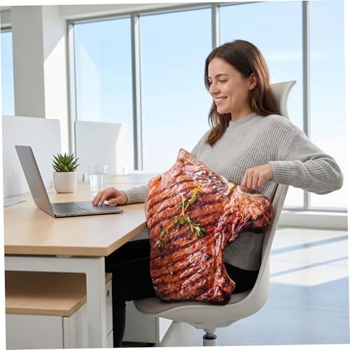 Oreiller à steak en peluche marron coussin de canapé réaliste 40x35 cm