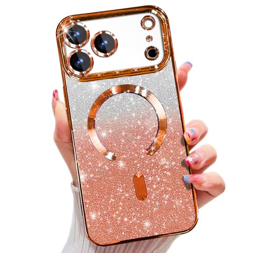 Image of Misscase for iPhone 17 Pro Case Compatible with MagSafe,Built-in Camera Lens Protector Full Protection Soft TPU Anti-Fingerprint Anti-Fingerprint Magnetic Glitter Slim Case Cover 6.3 inch Orange