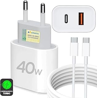 Kit carregador super turbo 40w porta dupla (usb-c + usb-a) + cabo