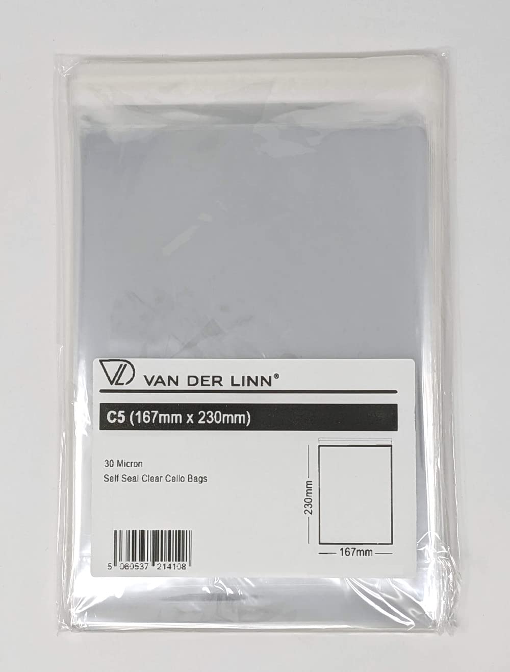 Van Der Linn C5 Cello Card Bags, Self Seal Cellophane Display Envelopes for Cards and Prints (800)