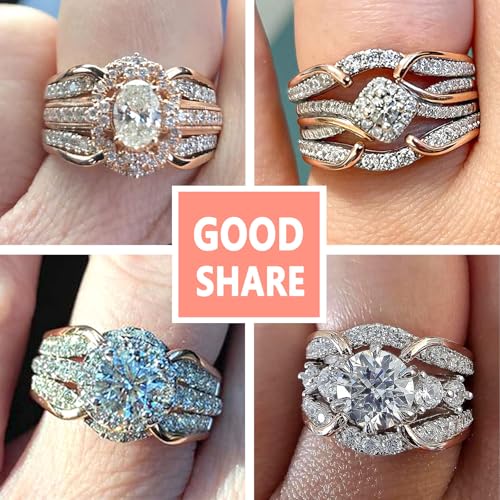 SHELOVES Two Tone Rose Gold Ring Guard 925 Sterling Silver Round CZ Ring Enhancer for Engagement Rings 5-122