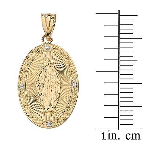 Religious Jewelry 14k Yellow Gold Blessed Virgin Mary Miraculous Oval Medal Diamond Necklace (1")3