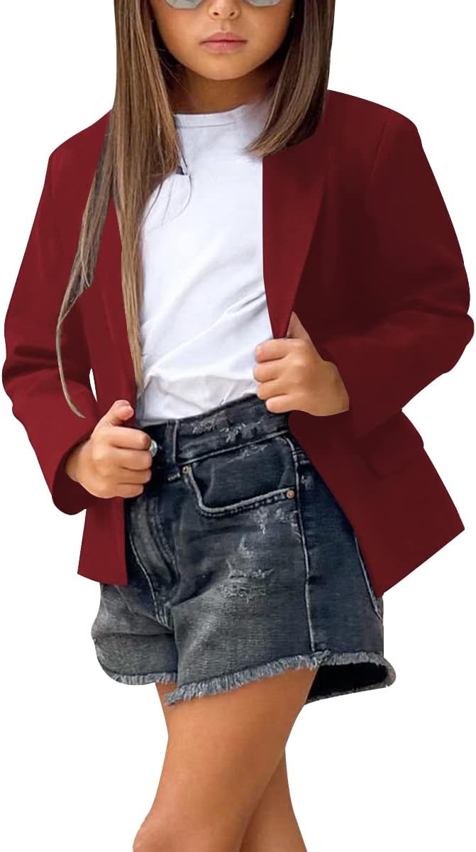 rrhss Girls Solid Color Lapel Suit Coat Button Down Long Seelve Blazer Jacket - Image 2