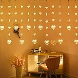 Lichtervorhang Herzen LED Lichterkette Innen, 3.5M Valentinstag Deko Herzn Fensterbeleuchtung zum Aufhängen, Valentinstag LED Lichterkette Herzen mit Fernbedienung & Timer für Hochzeit Party Deko (A)