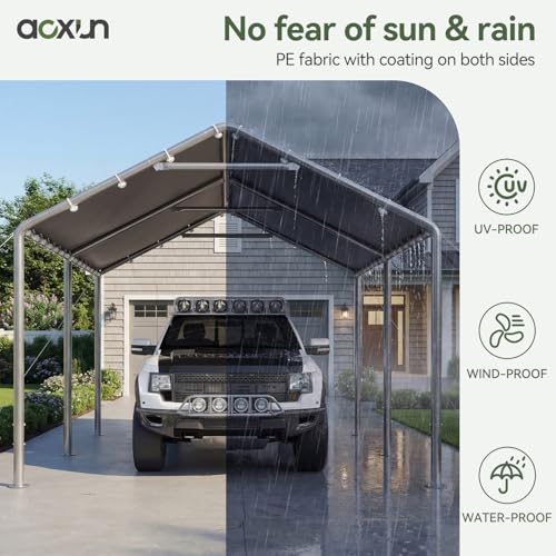 Image of Aoxun 10x15 Carport Heavy Duty Carport Potable Car Canopy Garage, Gray
