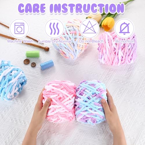 Image of Buryeah Chunky Chenille Yarn for Crocheting Soft Thick Fluffy Yarn for Hand Knitting Bulky Velvet Blanket Plush for Weaving DIY Crafts Each 3.5 oz 55 Yards(Macaron Colors,8 Pack)