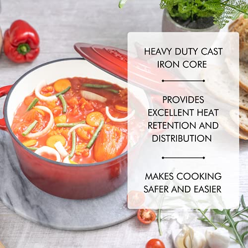 Cast Iron Pot with Lid – Non-Stick Ovenproof Enamelled Casserole Pot – Sturdy Dutch Oven Cookware – Red, 4.7L, 24cm – by Nuovva - Image 5