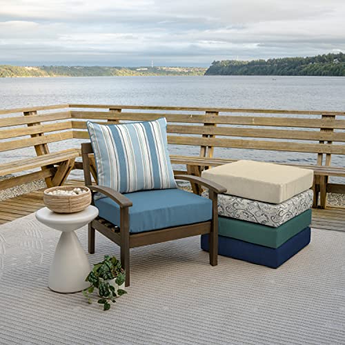 Image of Arden Outdoor Deep Seat Cushion Set (2-Pack), 24 in x 24 in, Weather-Proof, Rain-Proof, Fade Resistant Patio Cushion for Chair, Sofa, and Couch French Blue Linen Stripe