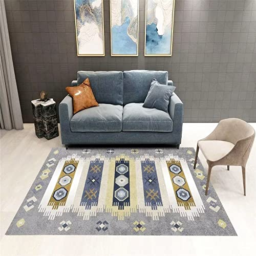 Tapis à rayures géométriques gris rétro et durable pour grand salon moderne