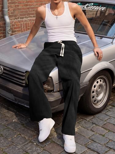 Image of JMIERR Mens Corduroy Pants Wide Leg Baggy Sweatpants | Loose Fit Joggers, Elastic Waist Drawstring, Casual Sweatpants, Vintage Pants, Fall Winter Fashion, Streetwear