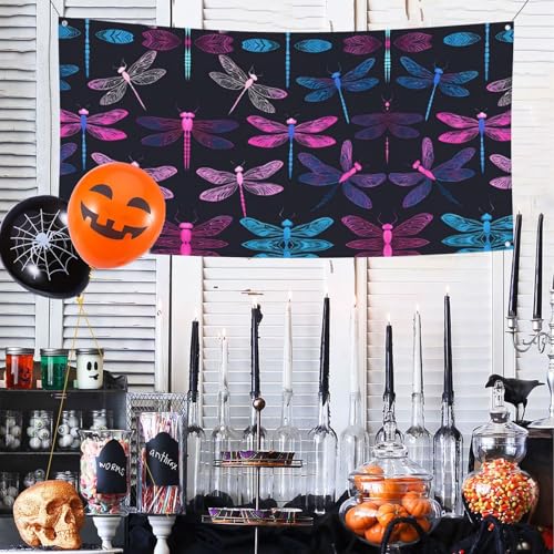 MINDBBDFJ Purple Dragonfly Print Banners And Signs For Outdoor/Indoor,Personalized Banner Customizable Parties Halloween Banner (180x90cm)2