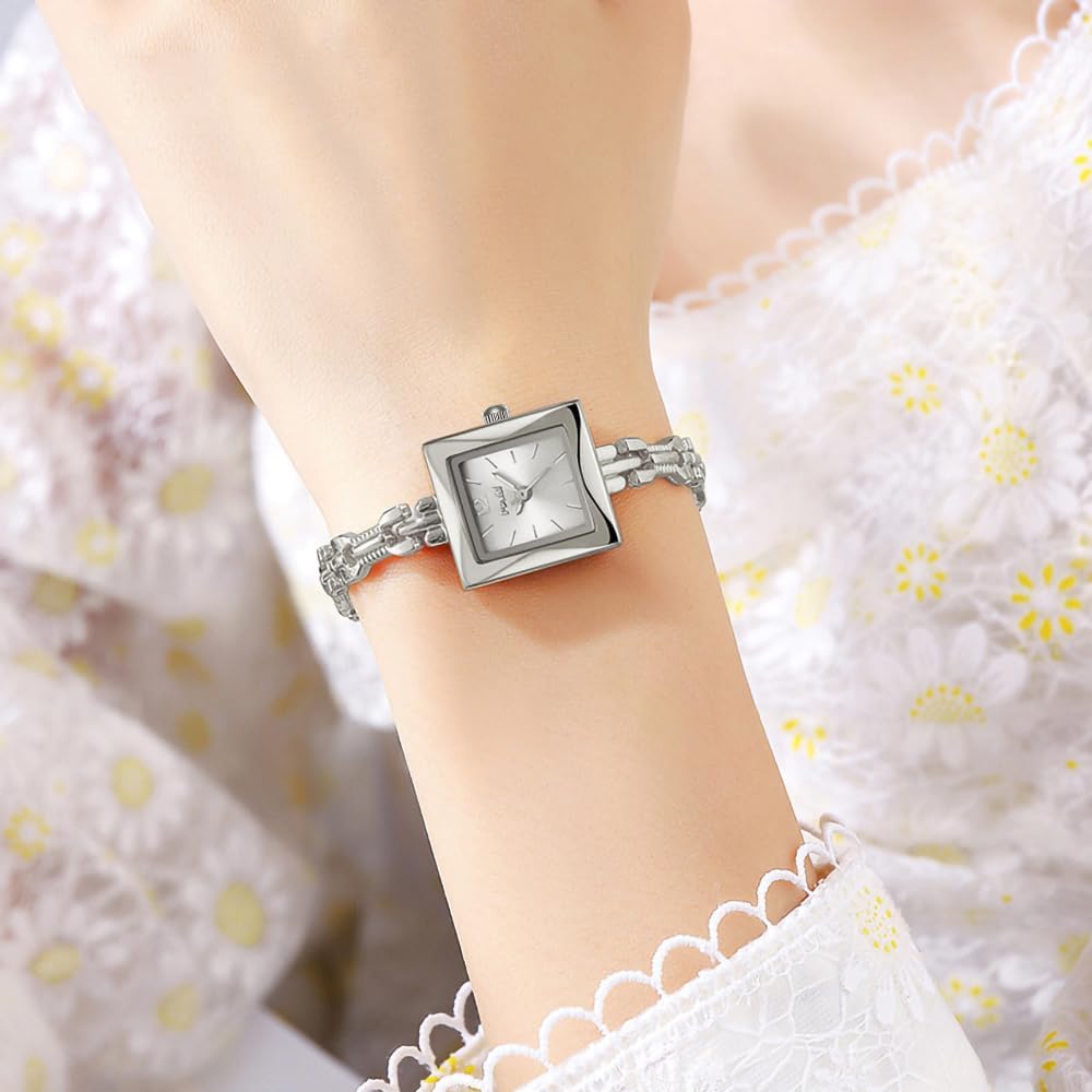 Women's Square Case Bracelet Watch, Gold Tone, Metal Band, Analog Quartz Movement, Mineral Glass